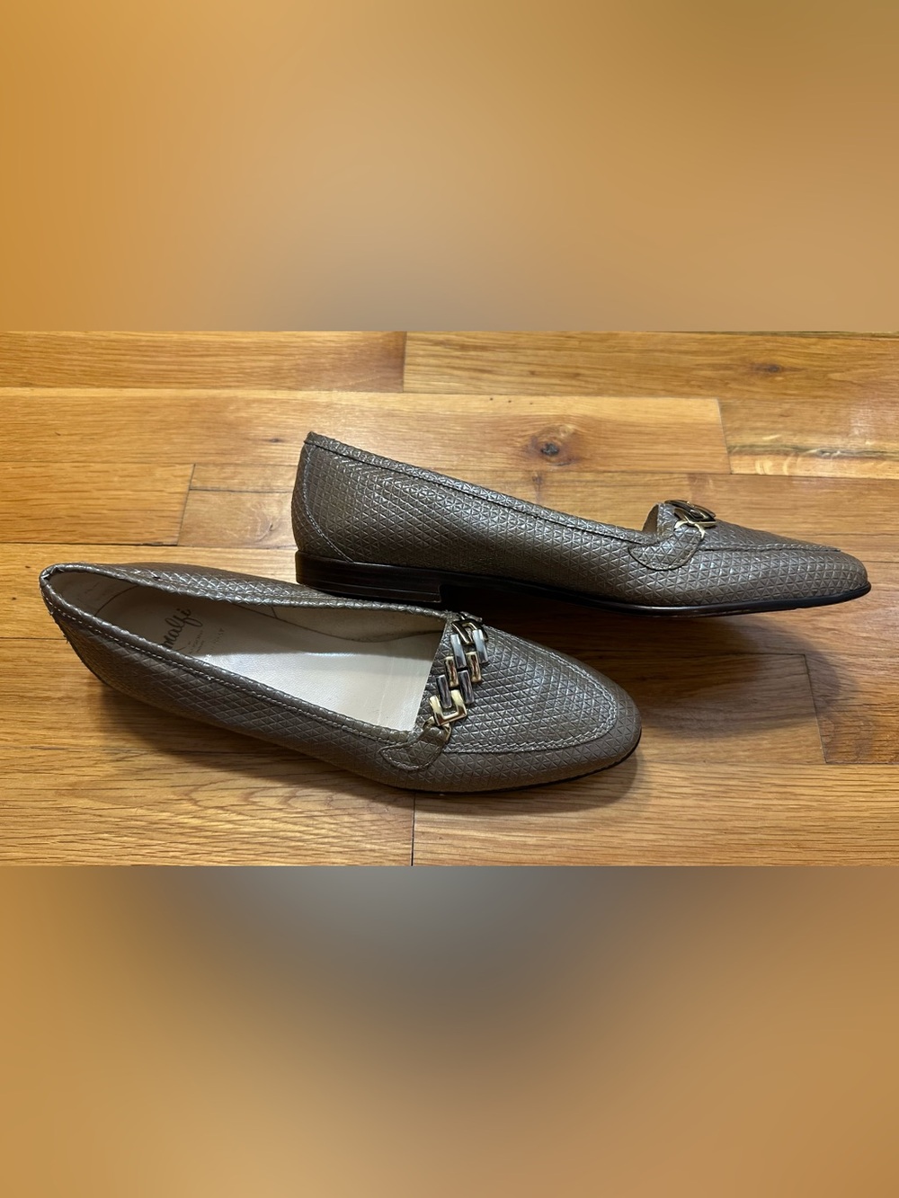 Amalfi Women’s Taupe Leather Loafers with Chain Accent made in Italy